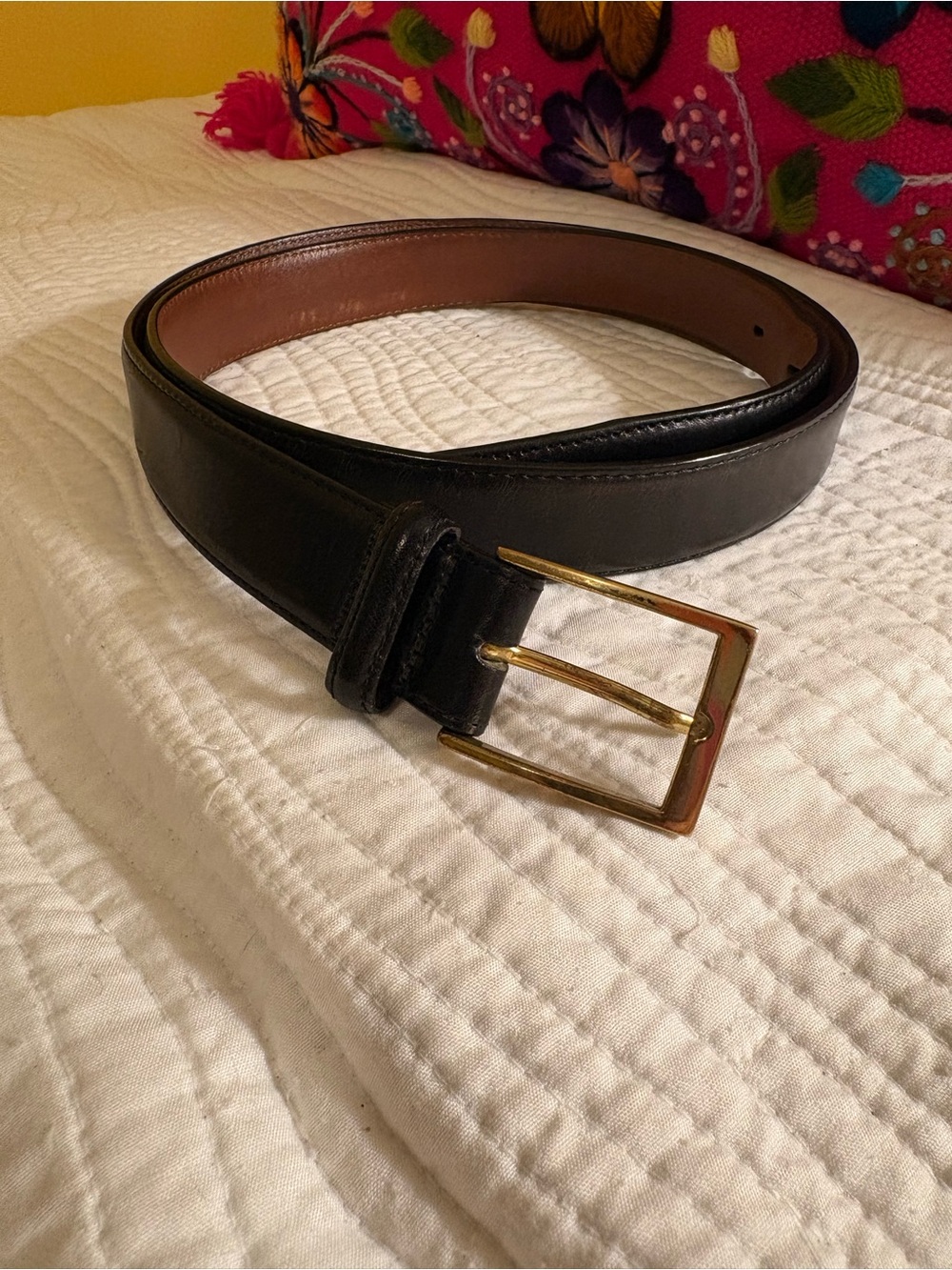 Brighton Black Leather Belt with Gold-Tone Buckle